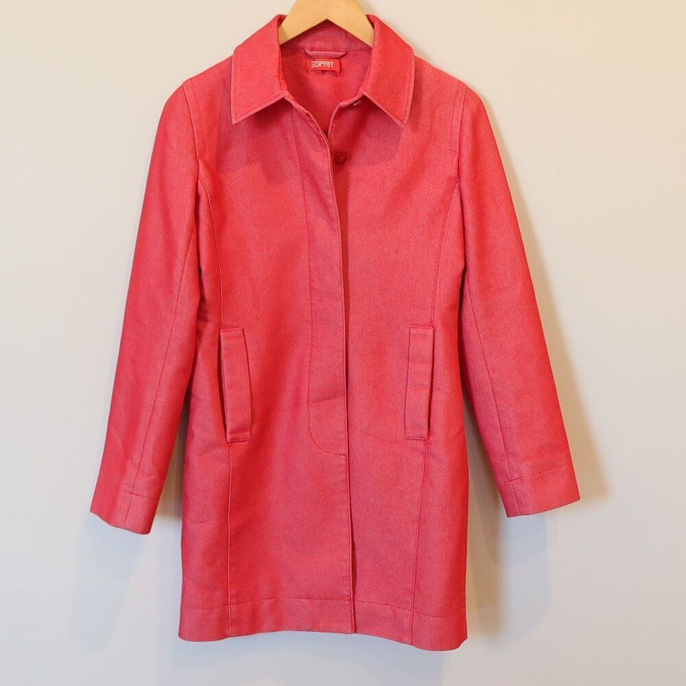 ESPRIT vintage red denim jacket peacoat button XS preppy fall retro classic 90s